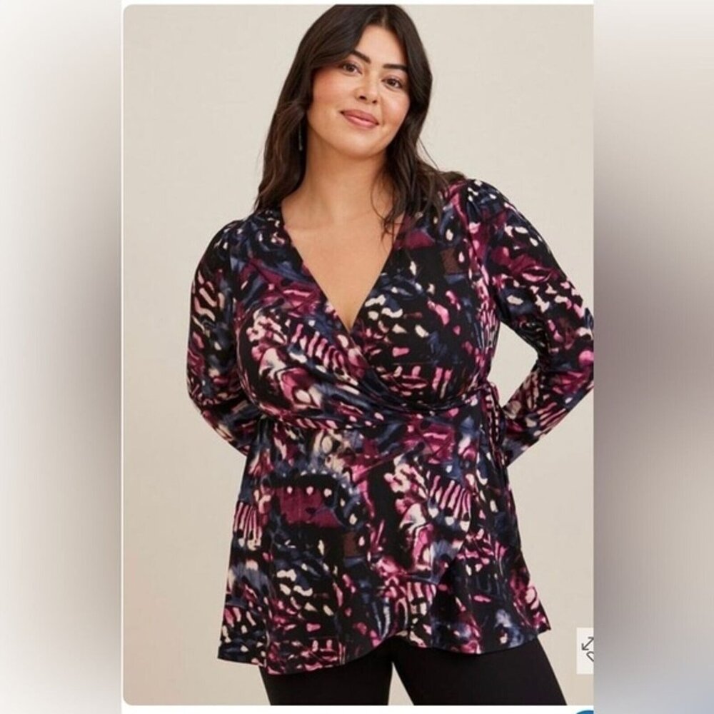 Torrid Womens Plus 3X Studio Knit Surplice Wrap Long Sleeve Top Stretch Shirt